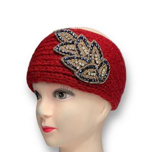 Women Headband Winter Ear Warm Turban Headwear Knit Wool Boho Hat Red